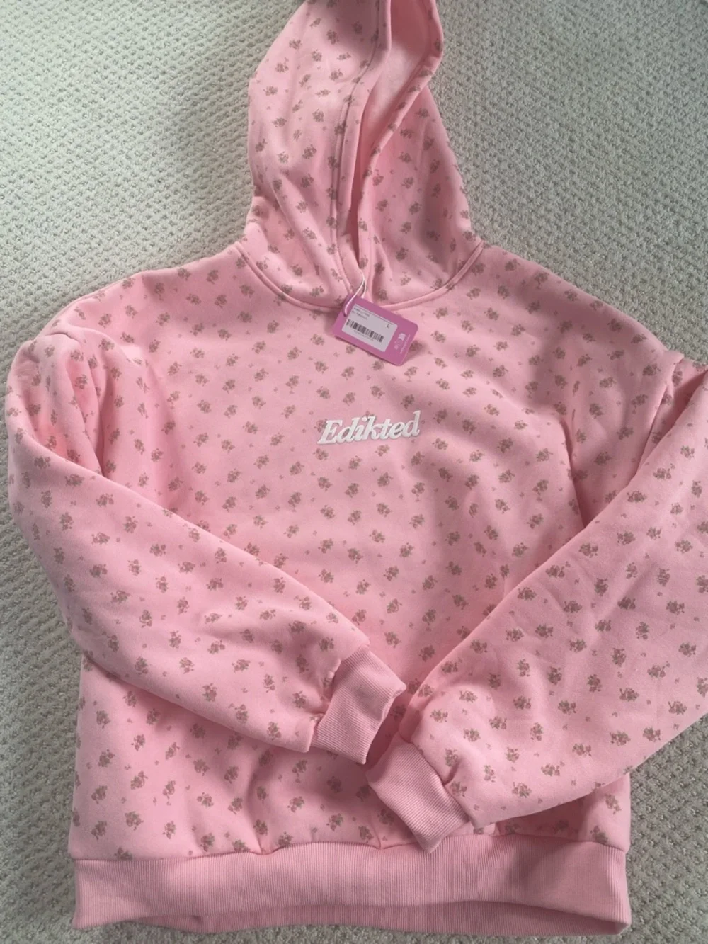 NWT Edikted Pink Hoodie with Tiny Floral Print, size L - Picture 1 of 6